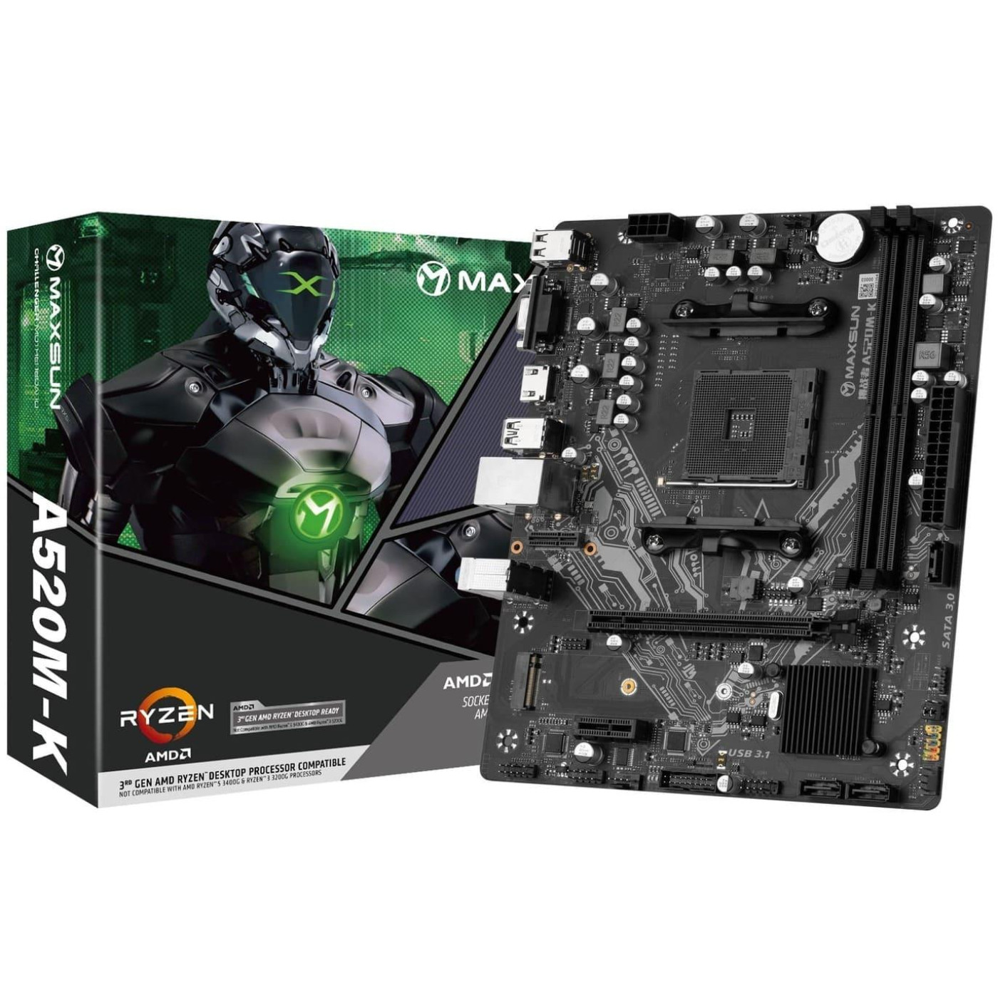 Материнська плата Maxsun Challenger A520M-K (MS-CHALLENGER A520M-K) (Socket AM4, AMD A520, Micro-ATX)