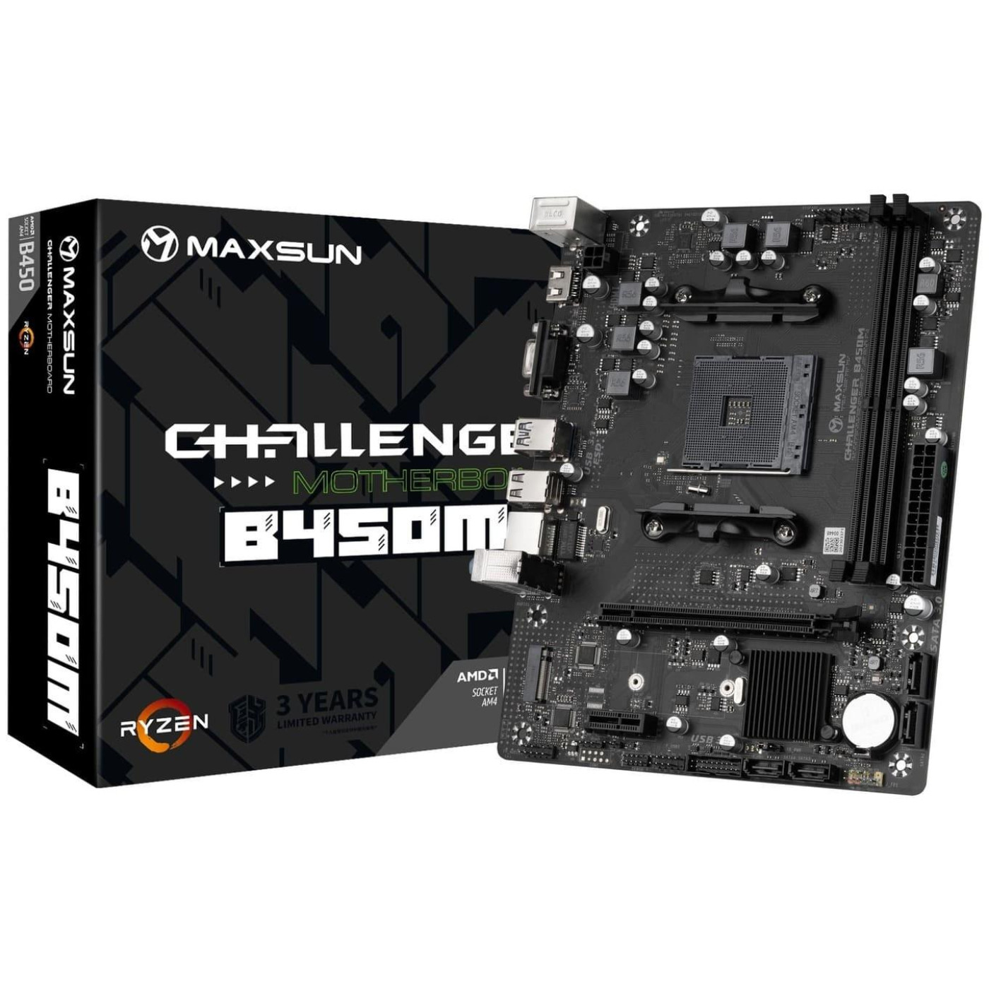 Материнська плата Maxsun Challenger B450M (MS-CHALLENGER B450M) (Socket AM4, AMD B450, Micro-ATX)