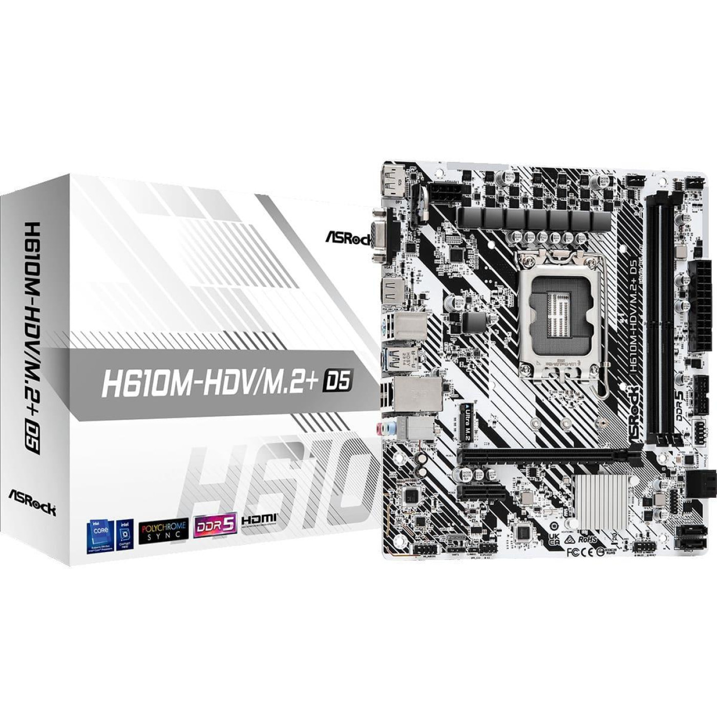Материнская плата AsRock H610M-HDV/M.2+ D5 (H610M-HDV/M.2+ D5) (Socket 1700, Intel H610, Micro-ATX) Б/у