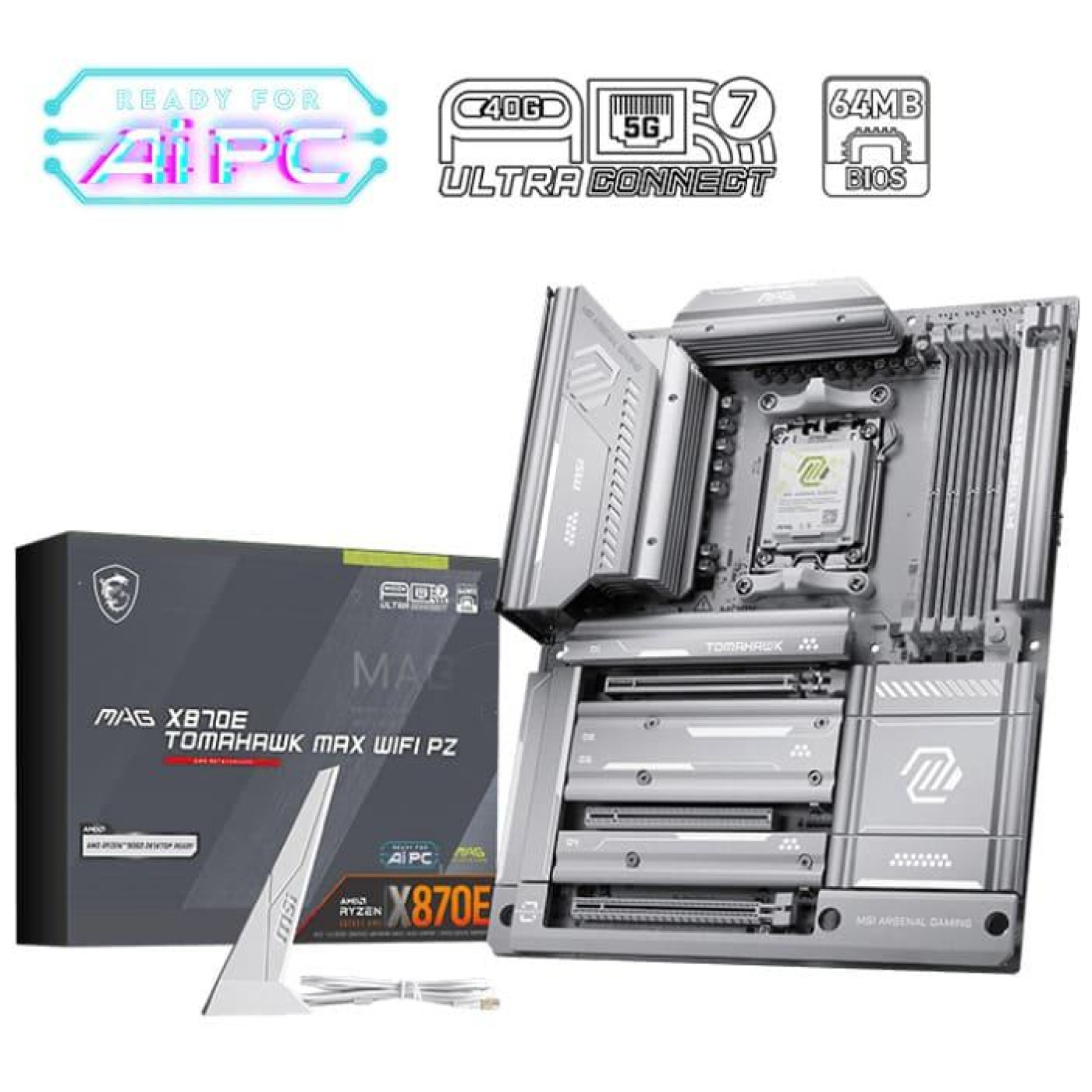 Материнская плата MSI MAG X870E TOMAHAWK MAX WIFI PZ (MAG X870E TOMAHAWK MAX WIFI PZ) (Socket AM5, AMD X870E, ATX)