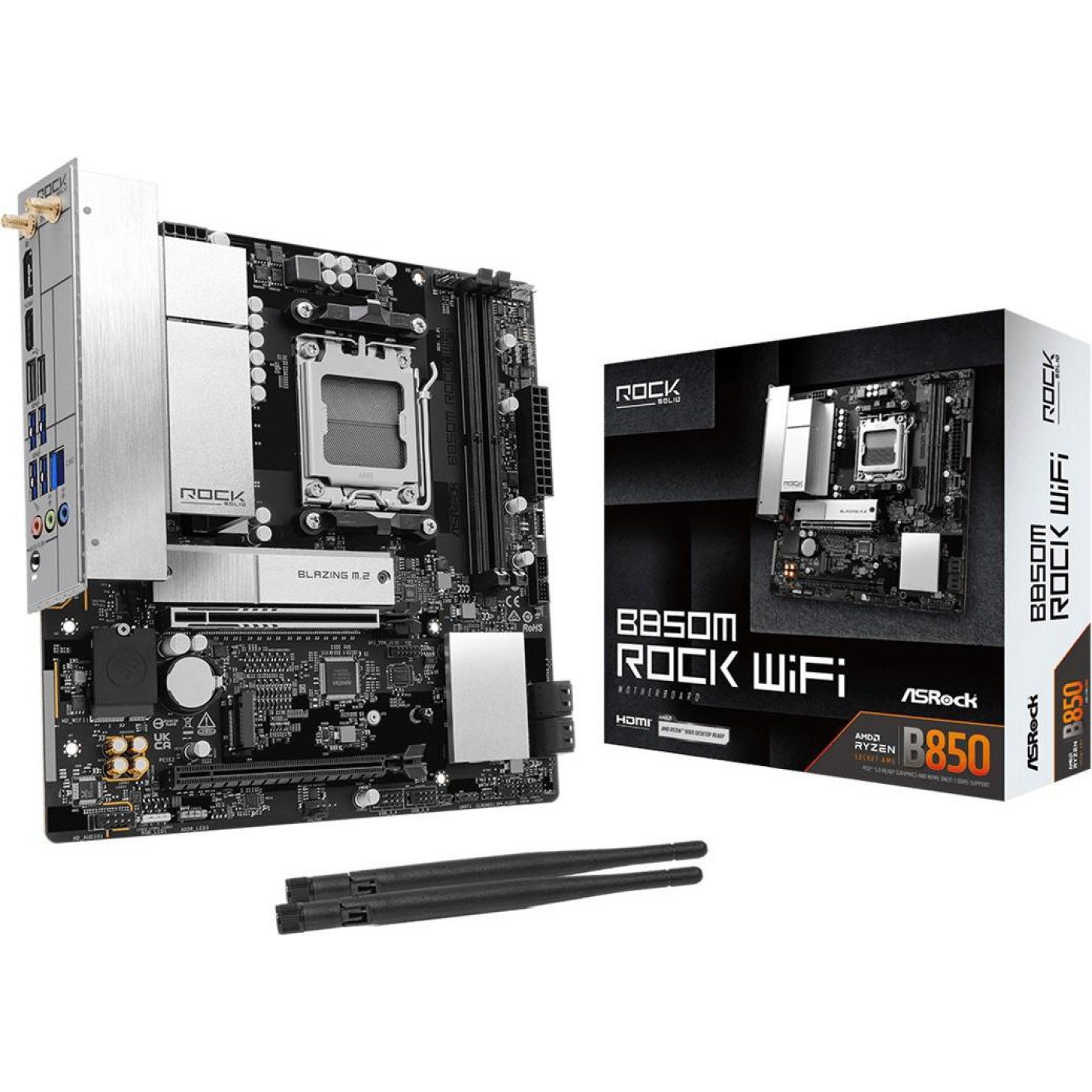 Материнська плата ASRock B850M ROCK WIFI (B850M ROCK WIFI) (Socket AM5, AMD B850, Micro-ATX)