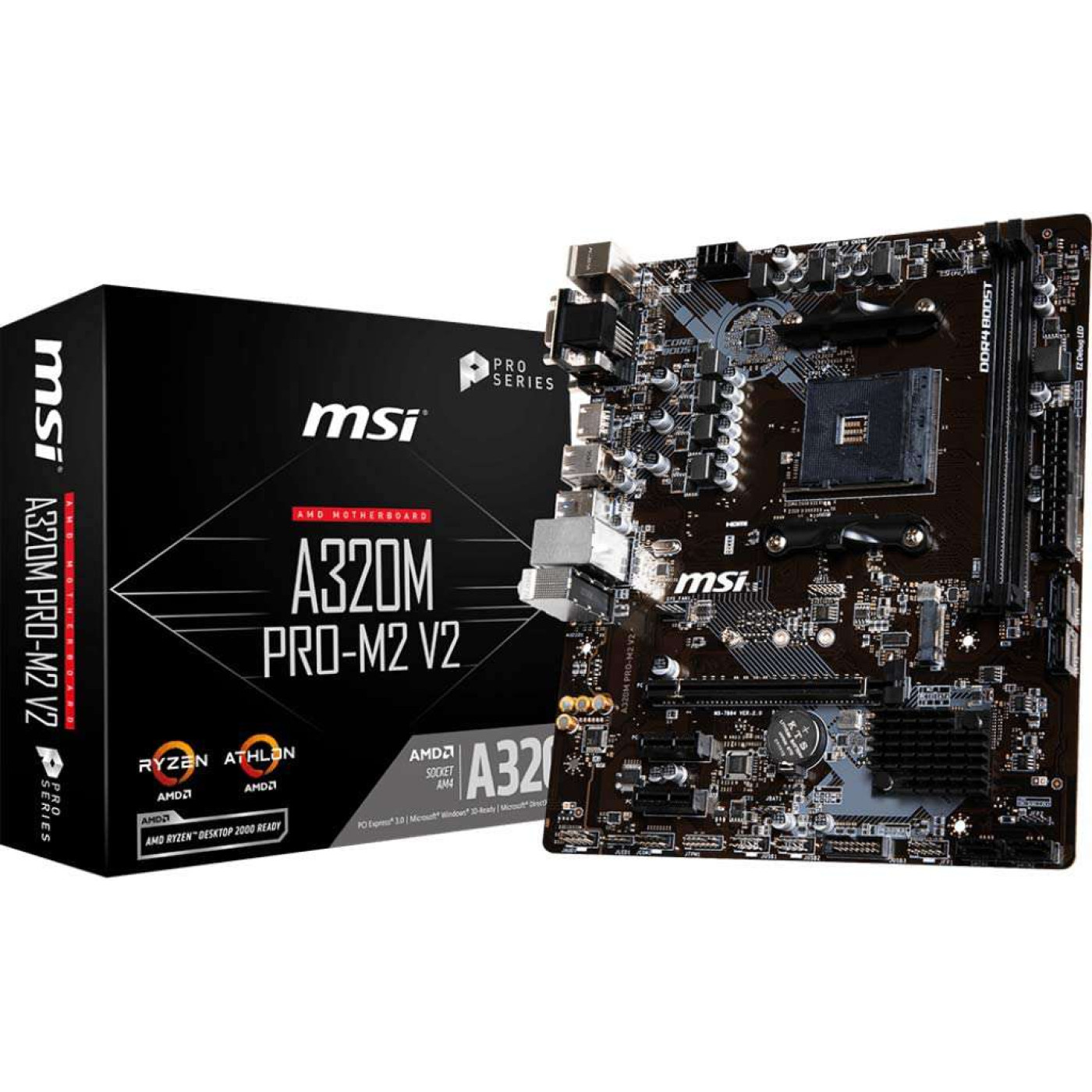Материнская плата MSI A320M Pro-M2 v2 (A320M Pro-M2 v2) (Socket AM4, AMD A320, Micro-ATX) Б/у,U1
