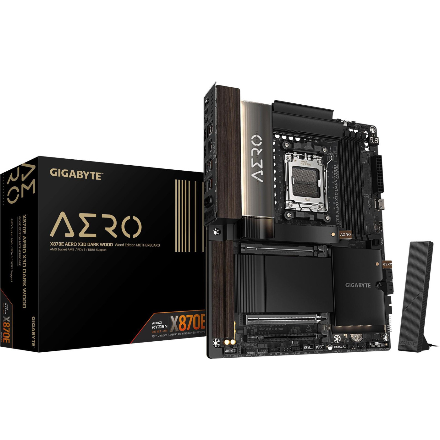 Материнська плата GIGABYTE X870E AERO X3D DARK WOOD (X870E AERO X3D DARK WOOD) (Socket AM5, AMD X870E, ATX)