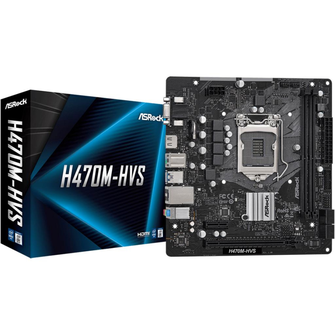 Материнская плата AsRock H470M-HVS (H470M-HVS) (Socket 1200, Intel H470, Micro-ATX) Б/у