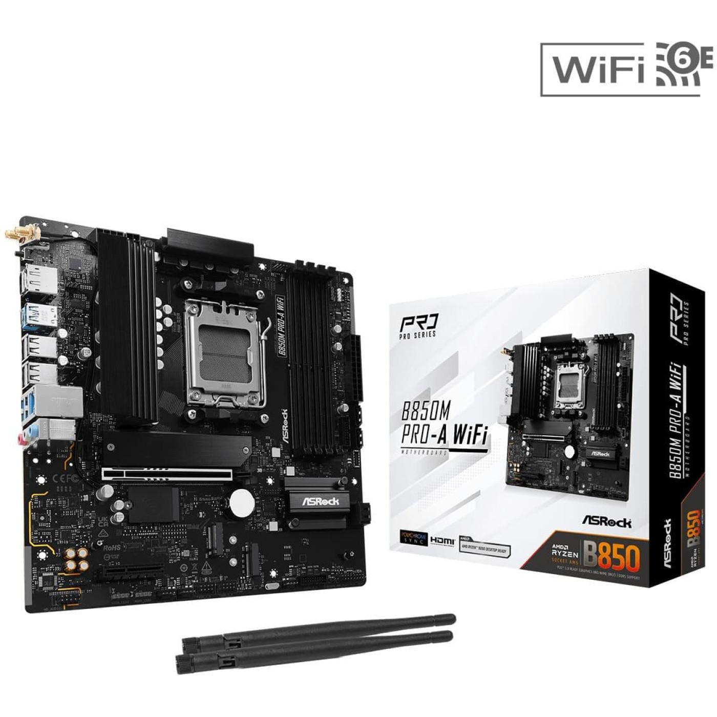 Материнська плата AsRock B850M PRO-A WIFI (B850M PRO-A WIFI) (Socket AM5, AMD B850, Micro-ATX)