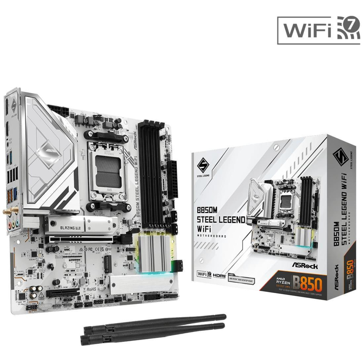 Материнська плата AsRock B850M STEEL LEGEND WIFI (B850M STEEL LEGEND WIFI) (Socket AM5, AMD B850, Micro-ATX)