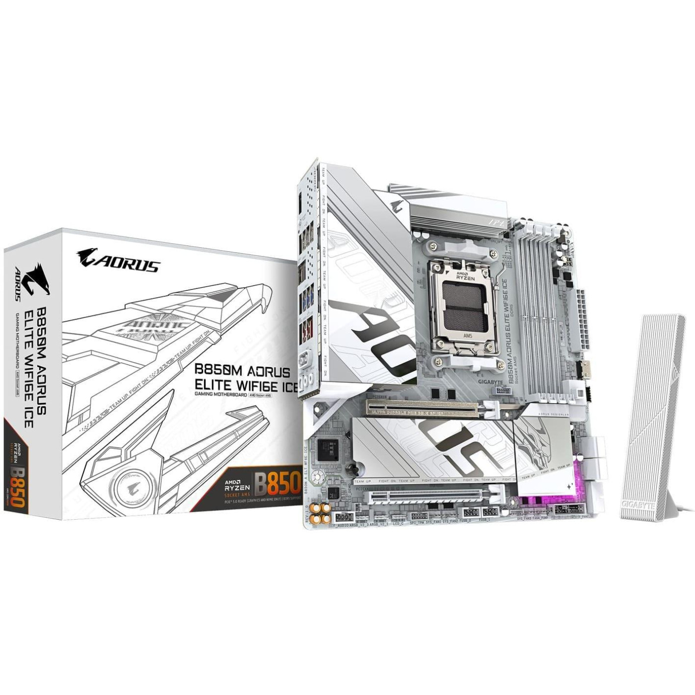 Материнська плата Gigabyte B850M AORUS ELITE WIFI6E ICE (B850M AORUS ELITE WIFI6E ICE) (Socket AM5, AMD B850, Micro-ATX)