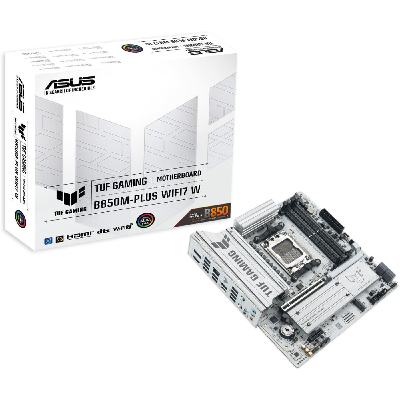Материнская плата ASUS TUF GAMING B850M-PLUS WIFI7 WHITE (TUF GAMING B850M-PLUS WIFI7 W) (Socket AM5, AMD B850, Micro-ATX)