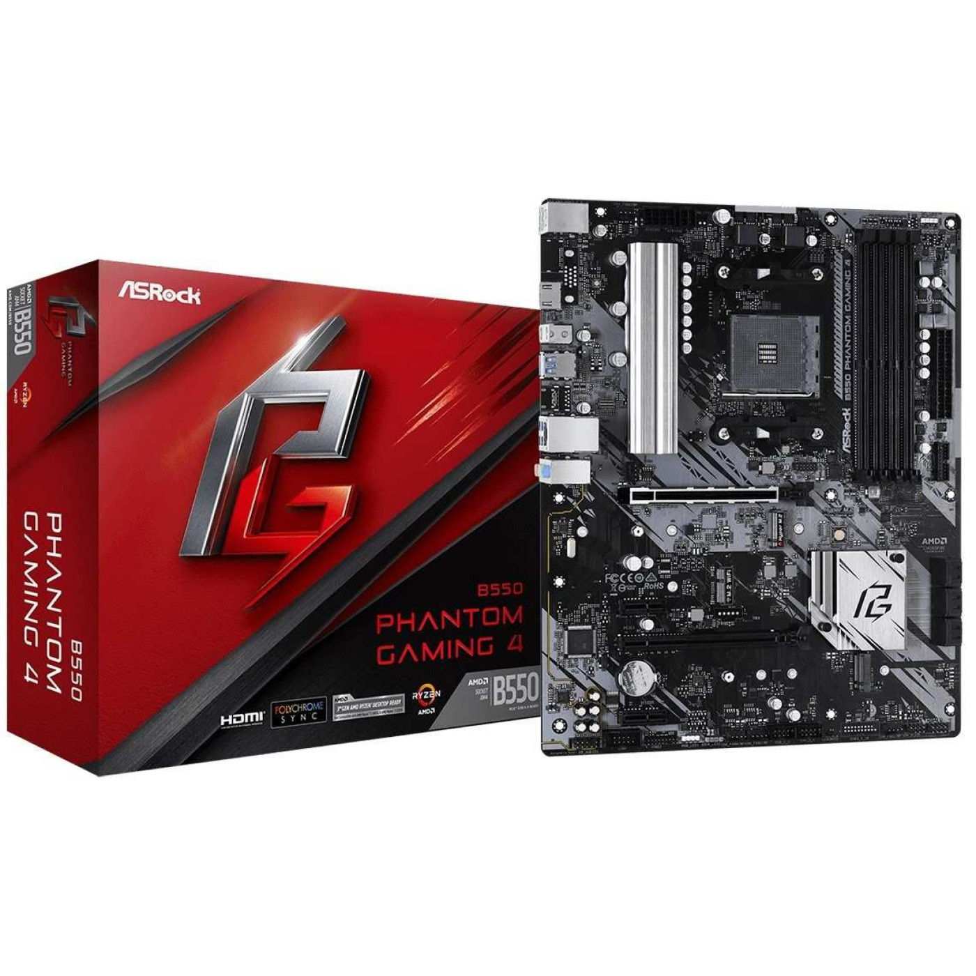 Материнська плата AsRock B550 Phantom Gaming 4 (B550 Phantom Gaming 4) (Socket AM4, AMD B550, Micro-ATX)