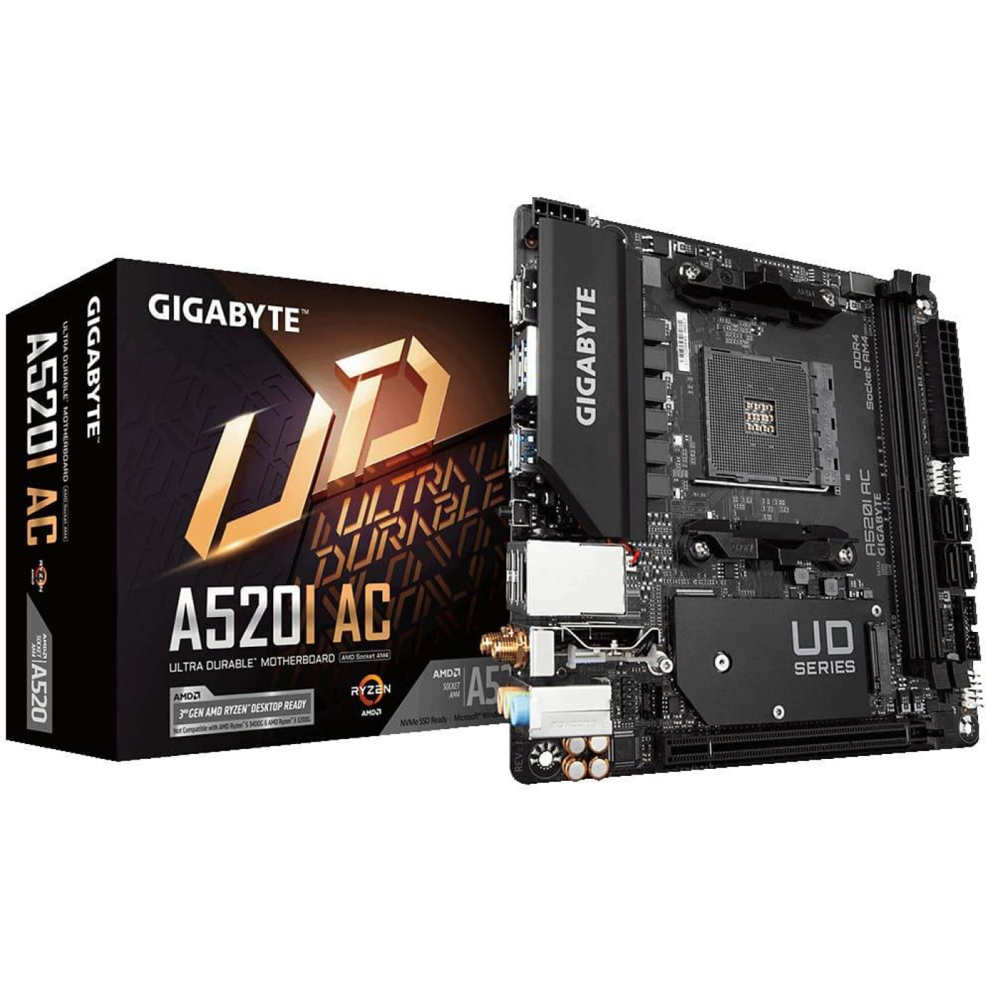 Материнська плата Gigabyte A520I AC (A520I AC) (Socket AM4, AMD A520, Mini-ITX)