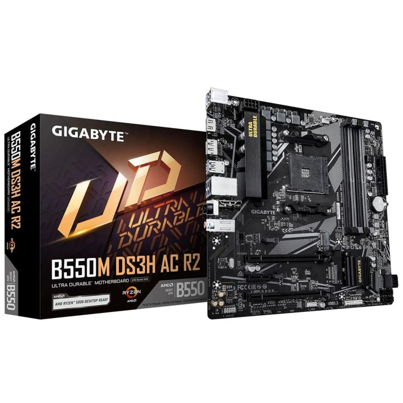 Материнська плата GIGABYTE B550M DS3H AC R2 (B550M DS3H AC R2) (Socket AM4, AMD B550, Micro-ATX)