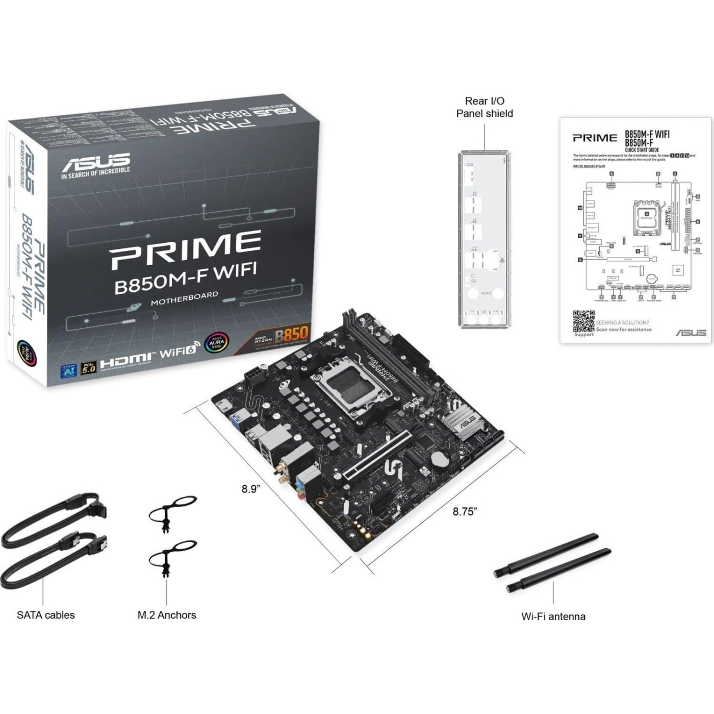 Материнская плата ASUS PRIME B850M-F WIFI (PRIME B850M-F WIFI) (Socket AM5, AMD B850, Micro-ATX)