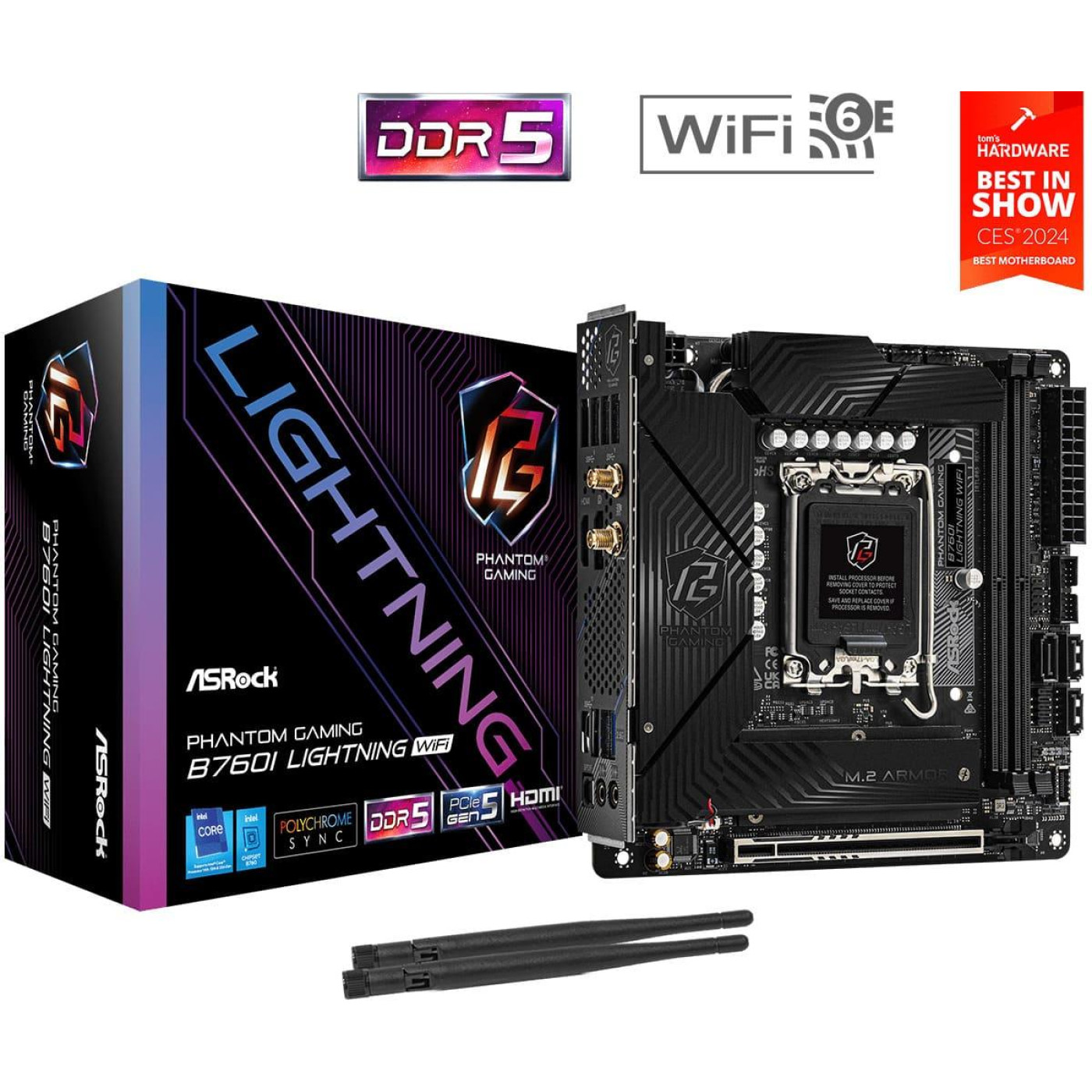 Материнська плата AsRock B760I LIGHTNING WIFI (B760I LIGHTNING WIFI) (Socket 1700, Intel B760, Mini-ITX)