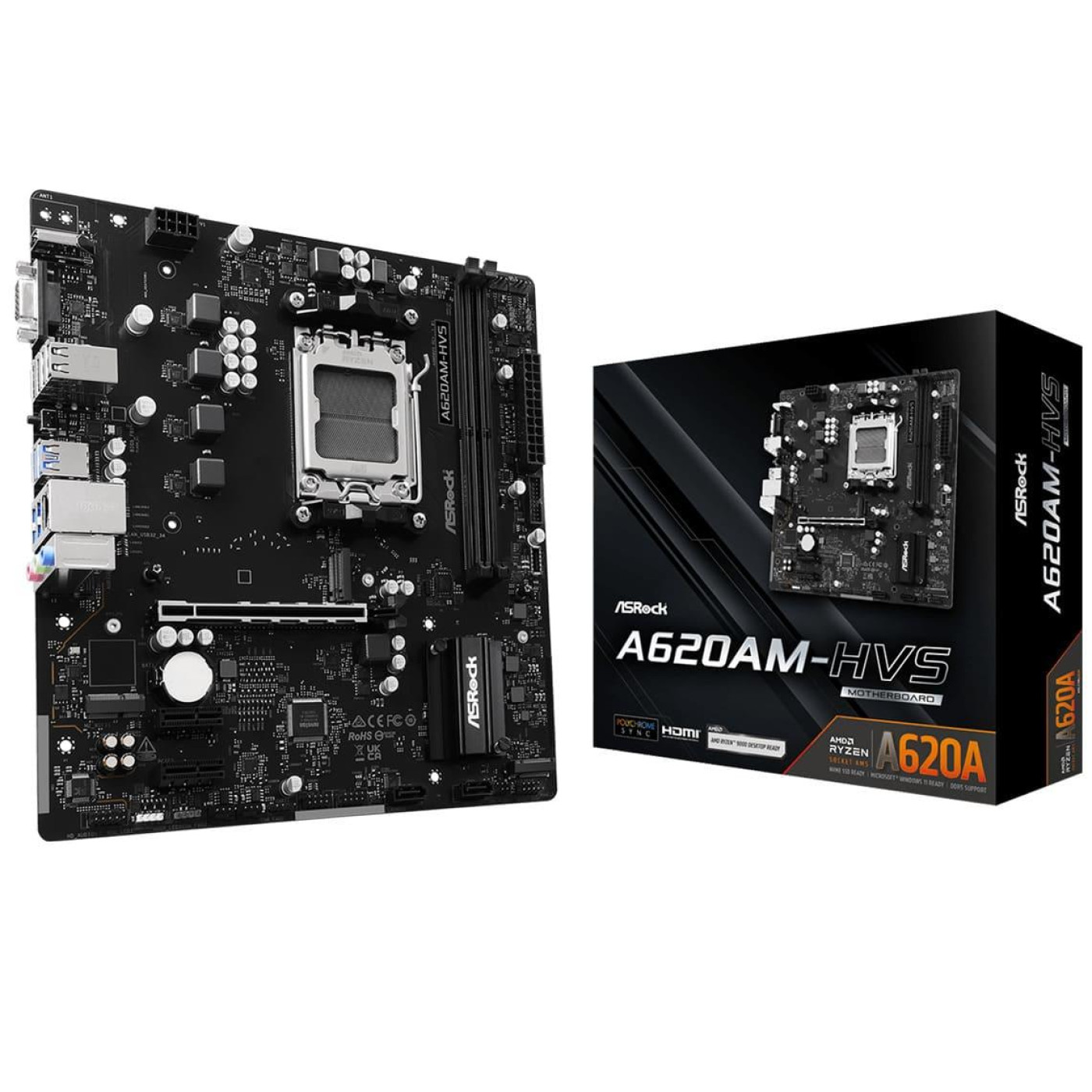 Материнська плата AsRock A620AM-HVS (A620AM-HVS) (Socket AM5, AMD A620A, Micro-ATX)