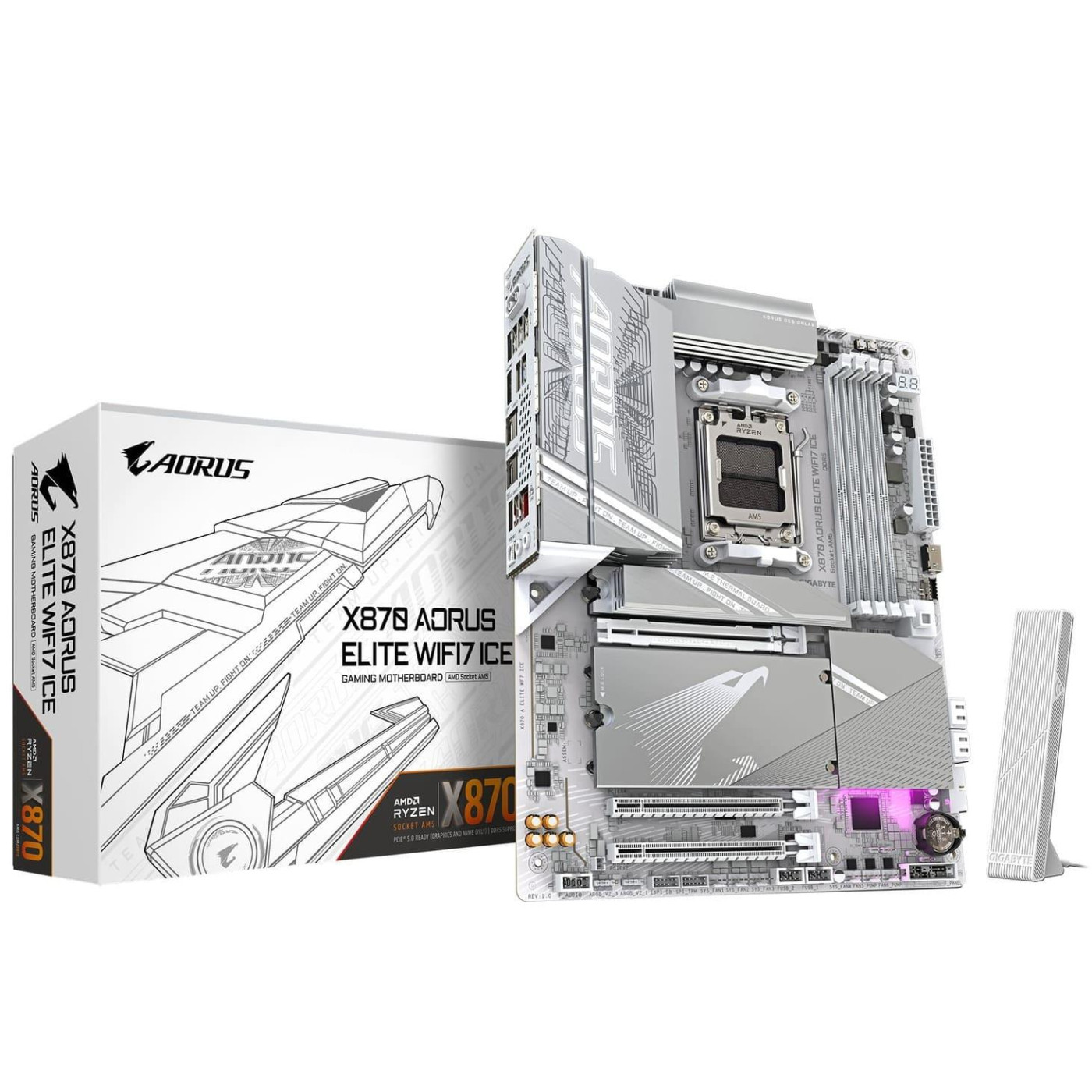 Материнская плата GIGABYTE X870 AORUS ELITE WIFI7 ICE (X870 AORUS ELITE WIFI7 ICE) (Socket AM5, AMD X870, ATX) Б/у