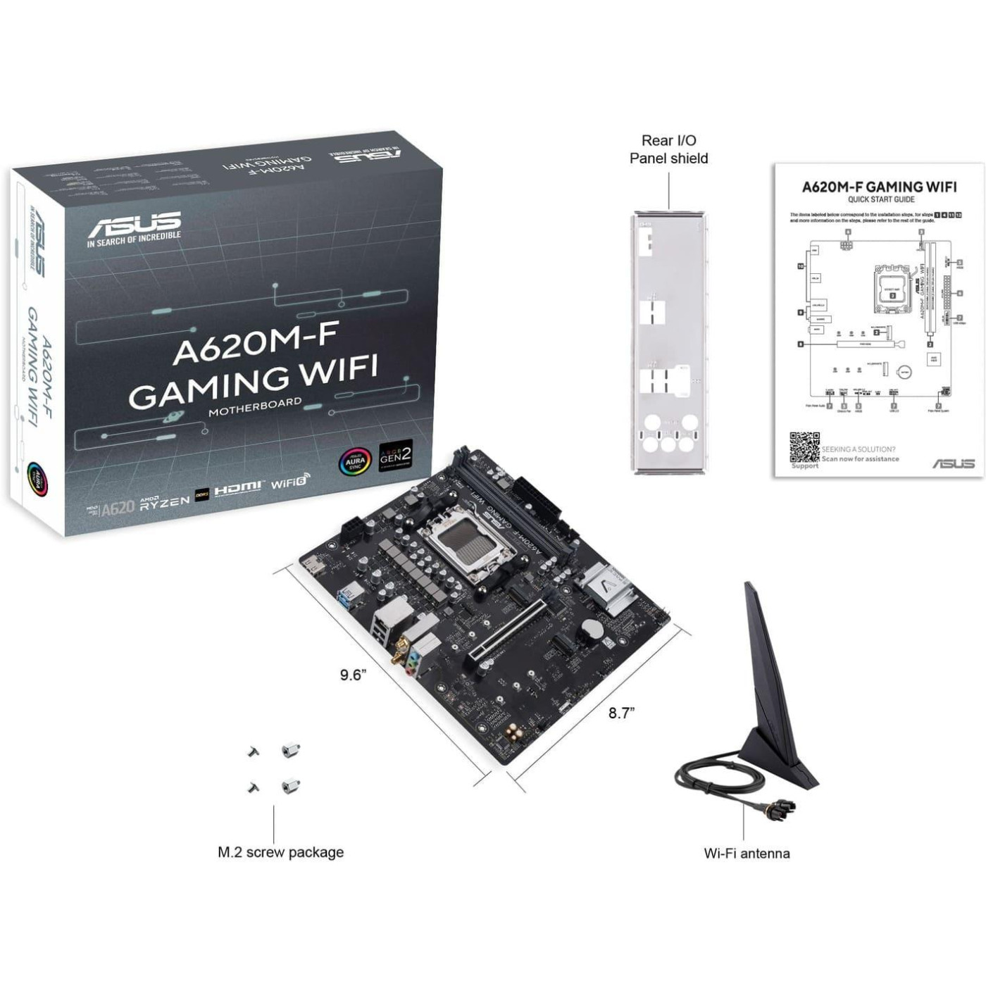 Материнська плата ASUS A620M-F GAMING WIFI (A620M-F GAMING WIFI) (Socket AM5, AMD A620, Micro-ATX)