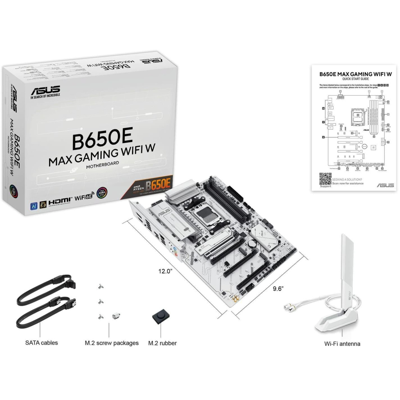 Материнская плата ASUS B650E MAX GAMING WIFI W White (B650E MAX GAMING WIFI W) (Socket AM5, AMD B650, ATX)