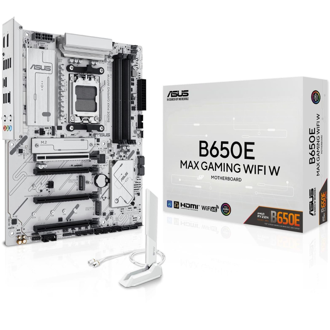 Материнская плата ASUS B650E MAX GAMING WIFI W White (B650E MAX GAMING WIFI W) (Socket AM5, AMD B650, ATX)