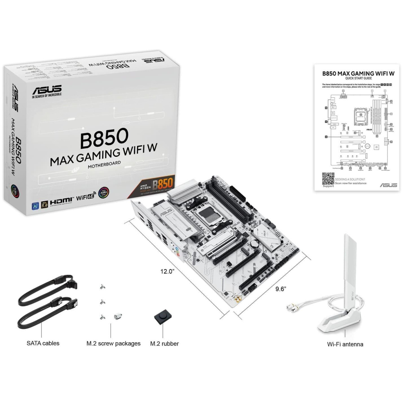 Материнская плата ASUS B850 MAX GAMING WIFI W White (B850 MAX GAMING WIFI W) (Socket AM5, AMD B850, ATX) U2