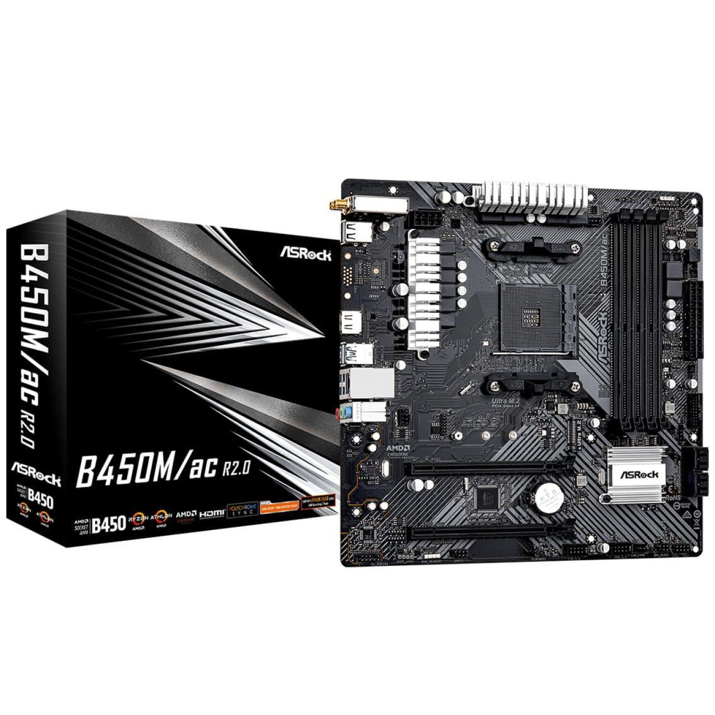 Материнська плата AsRock B450M/AC R2.0 (B450M/AC R2.0) (Socket AM4, AMD B450, Micro-ATX)