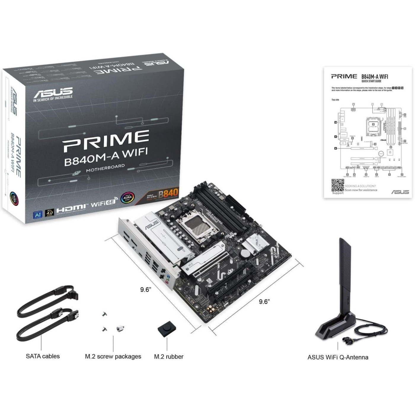 Материнская плата ASUS PRIME B840M-A WIFI (PRIME B840M-A WIFI) (Socket AM5, AMD B840, Micro-ATX)