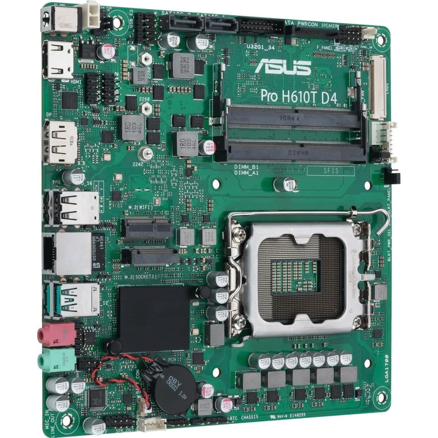 Материнская плата ASUS PRO H610T-CSM (PRO H610T-CSM) (Socket 1700, Intel H610, Mini-ITX)