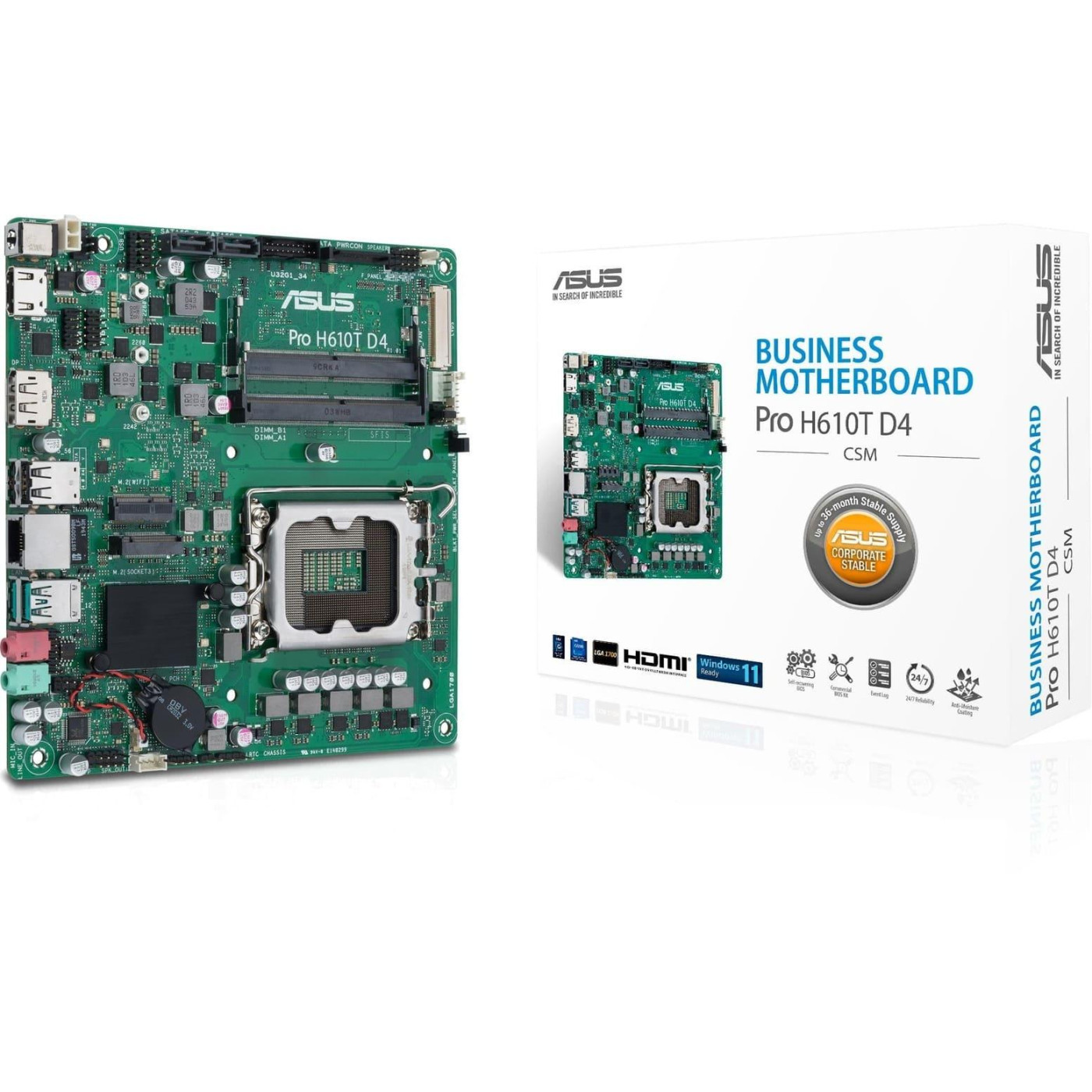 Материнская плата ASUS PRO H610T-CSM (PRO H610T-CSM) (Socket 1700, Intel H610, Mini-ITX)