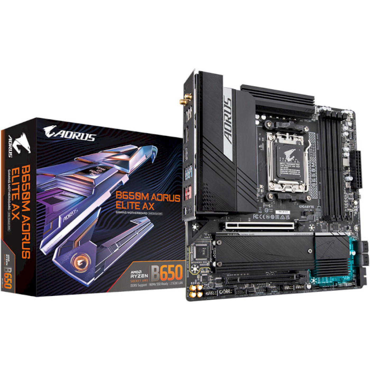Материнская плата Gigabyte B650M AORUS ELITE AX (B650M AORUS ELITE AX) (Socket AM5, AMD B650, Micro-ATX) Б/у