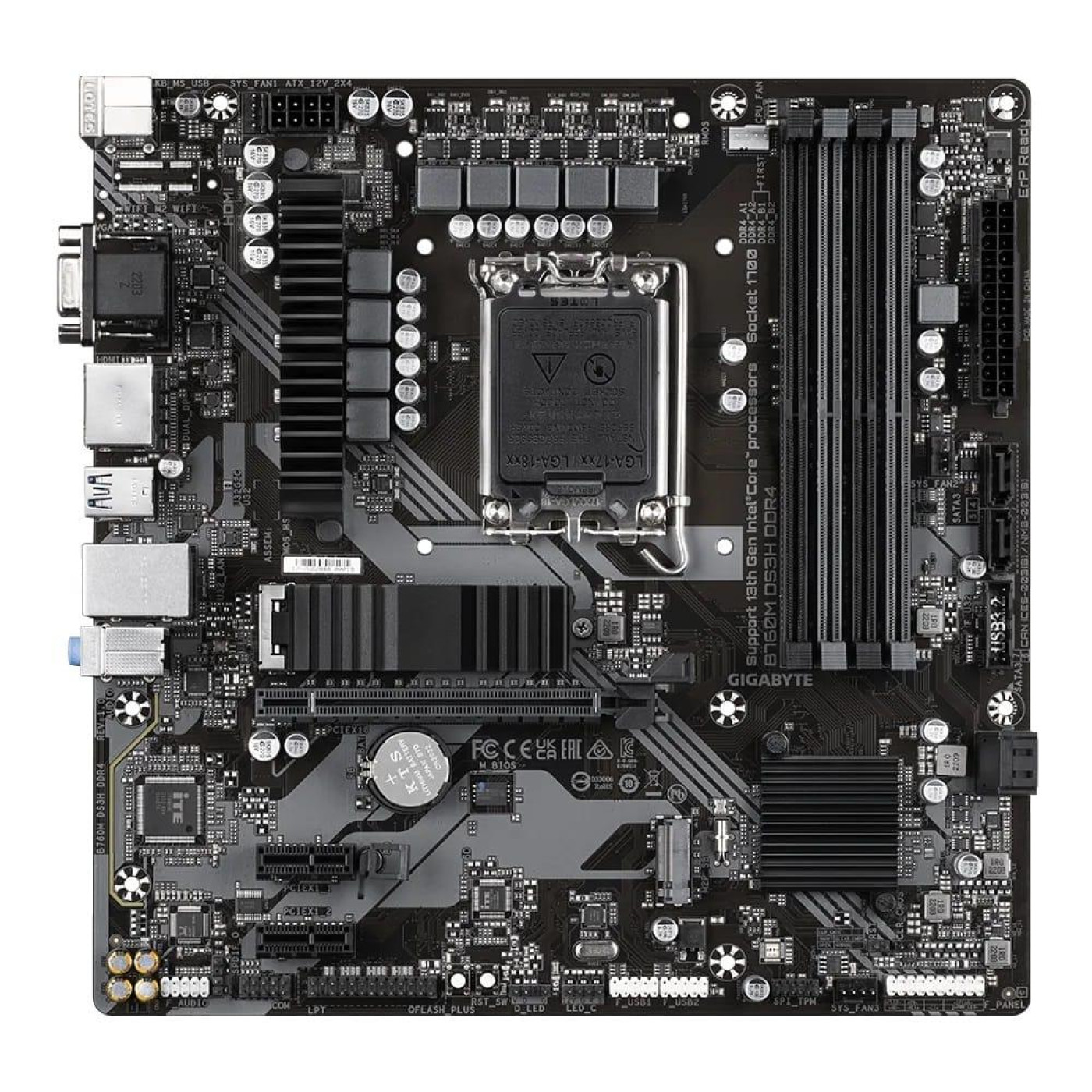 Материнська плата GIGABYTE B760M DS3H DDR4 (B760M DS3H DDR4) (Socket 1700, Intel B760, Micro-ATX)