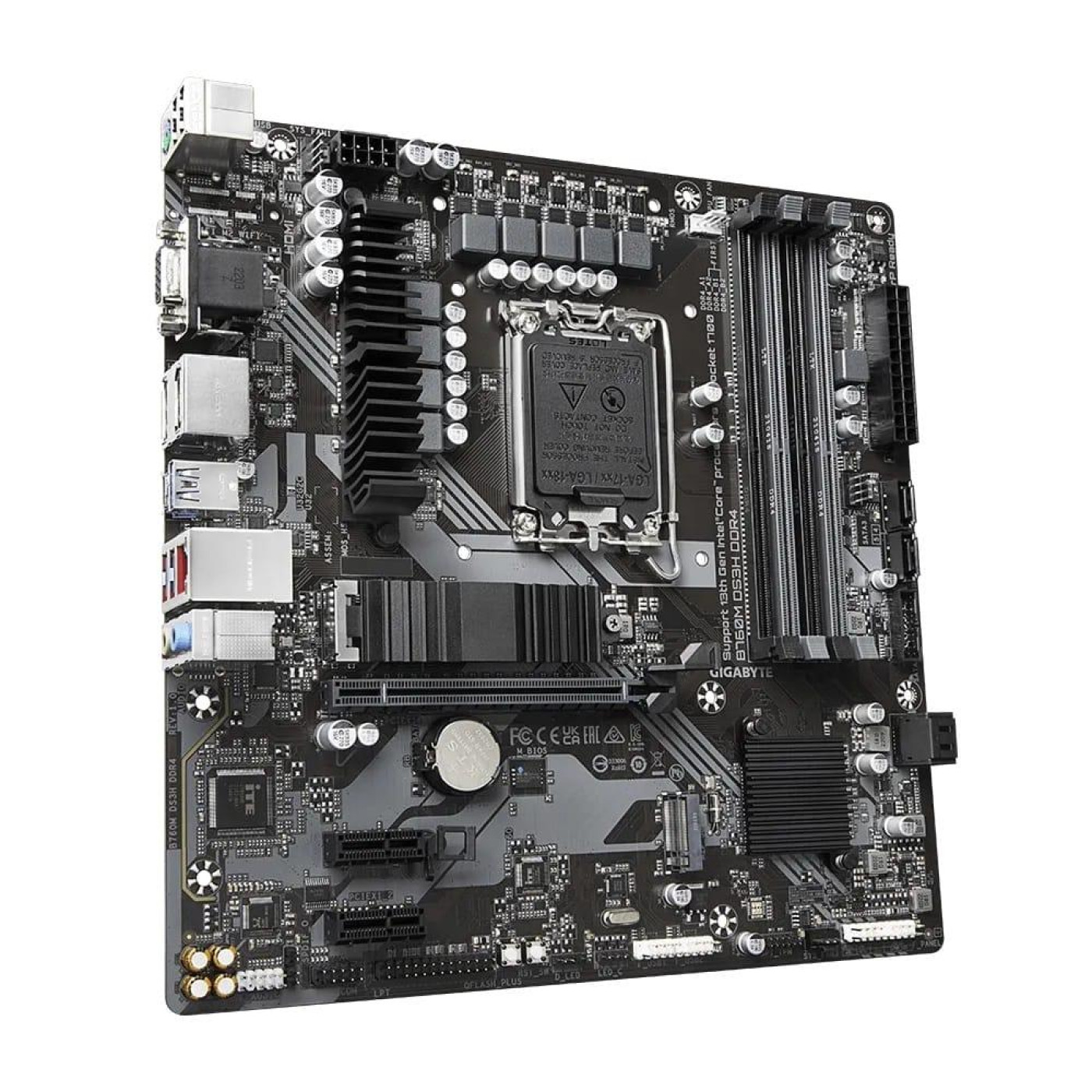 Материнська плата GIGABYTE B760M DS3H DDR4 (B760M DS3H DDR4) (Socket 1700, Intel B760, Micro-ATX)