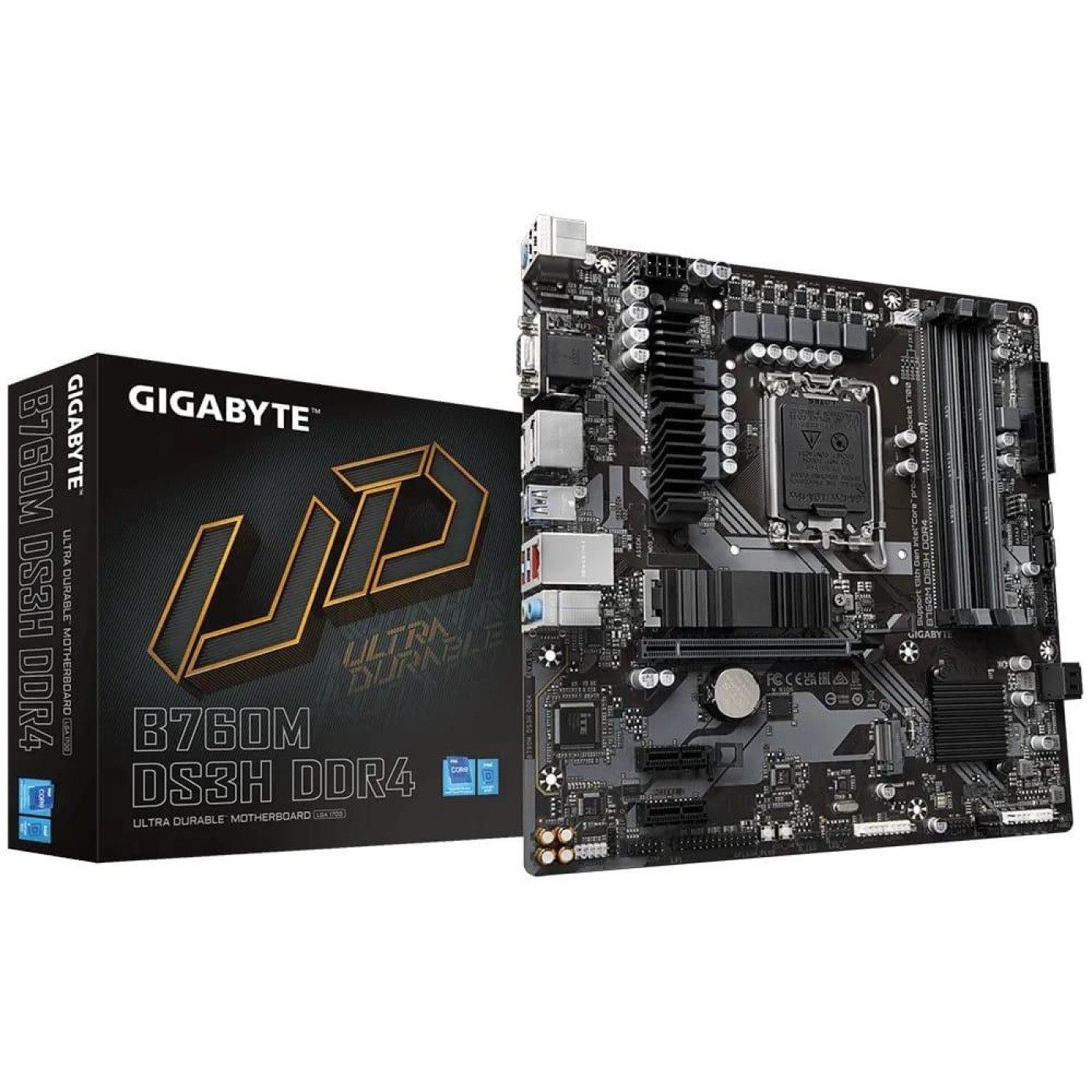 Материнська плата GIGABYTE B760M DS3H DDR4 (B760M DS3H DDR4) (Socket 1700, Intel B760, Micro-ATX)