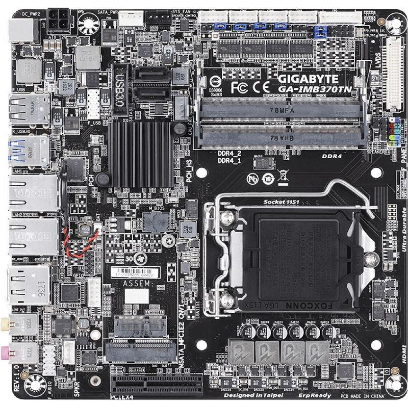 Материнская плата Gigabyte GA-IMB370TN (GA-IMB370TN) (Socket 1151, Intel Q370, Mini-ITX)