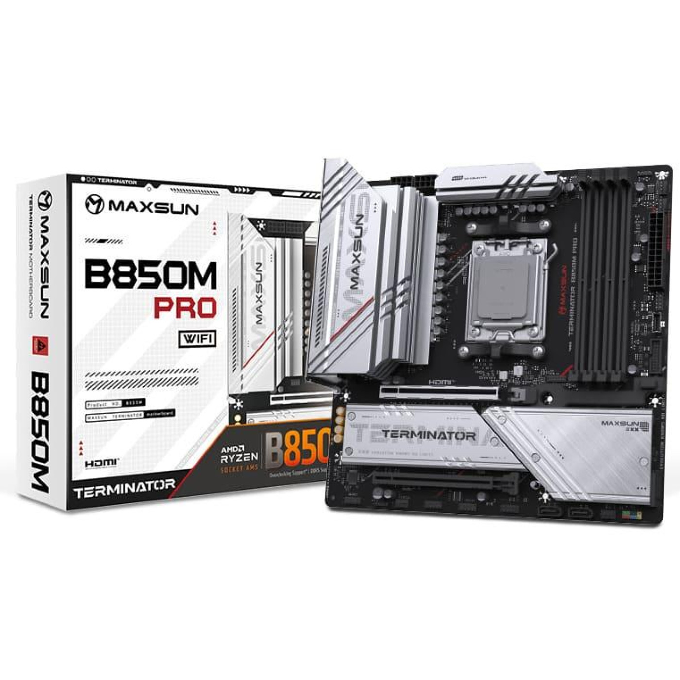 Материнская плата Maxsun Terminator B850M PRO WIFI (MS-Terminator B850M PRO WIFI) (Socket AM5, AMD B850, Micro-ATX)