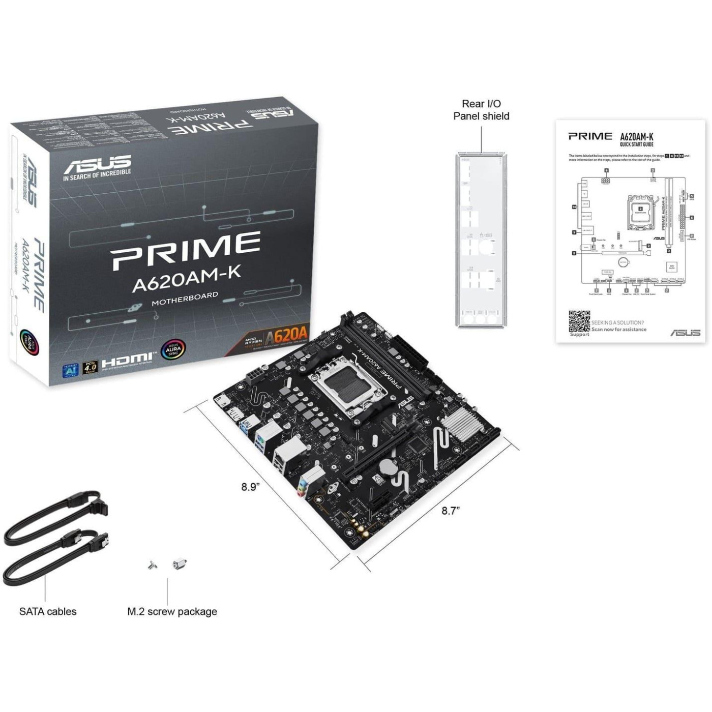 Материнская плата ASUS PRIME A620AM-K (PRIME A620AM-K) (Socket AM5, AMD A620A, Micro-ATX) U2