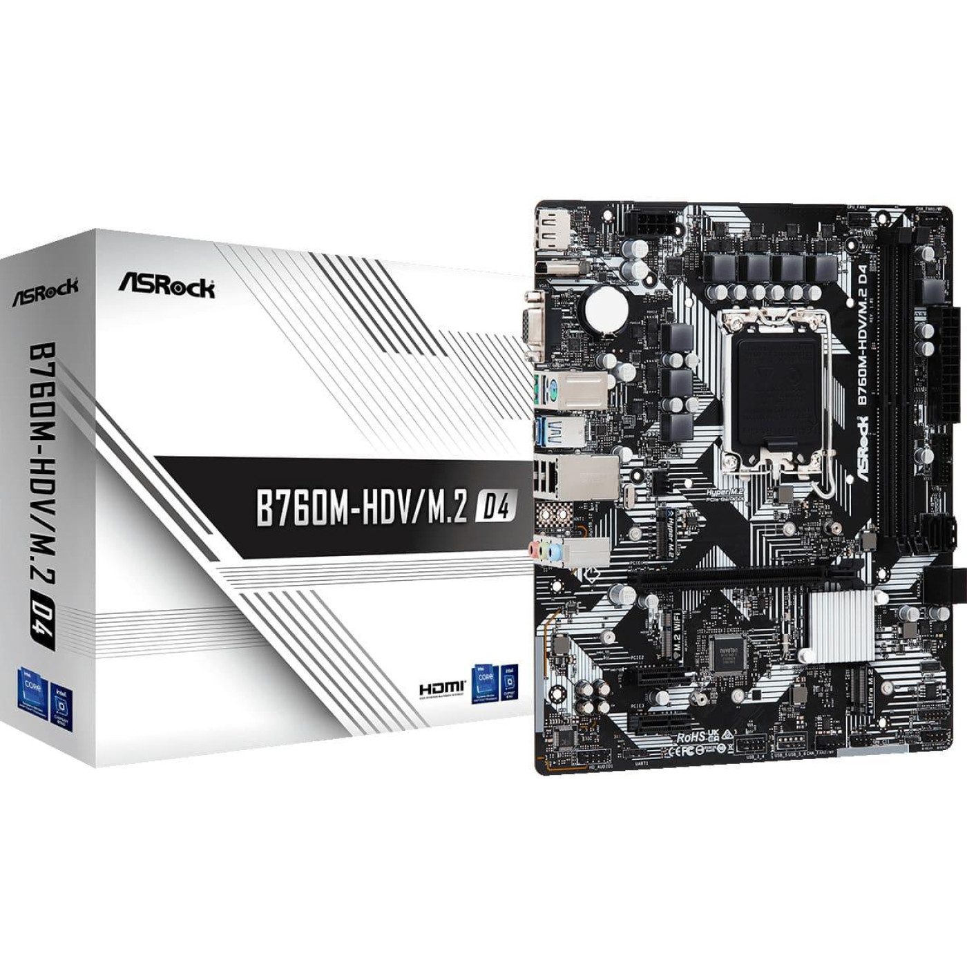 Материнская плата AsRock B760M-HDV/M.2 D4 (B760M-HDV/M.2 D4) (Socket 1700, Intel B760, Micro-ATX)