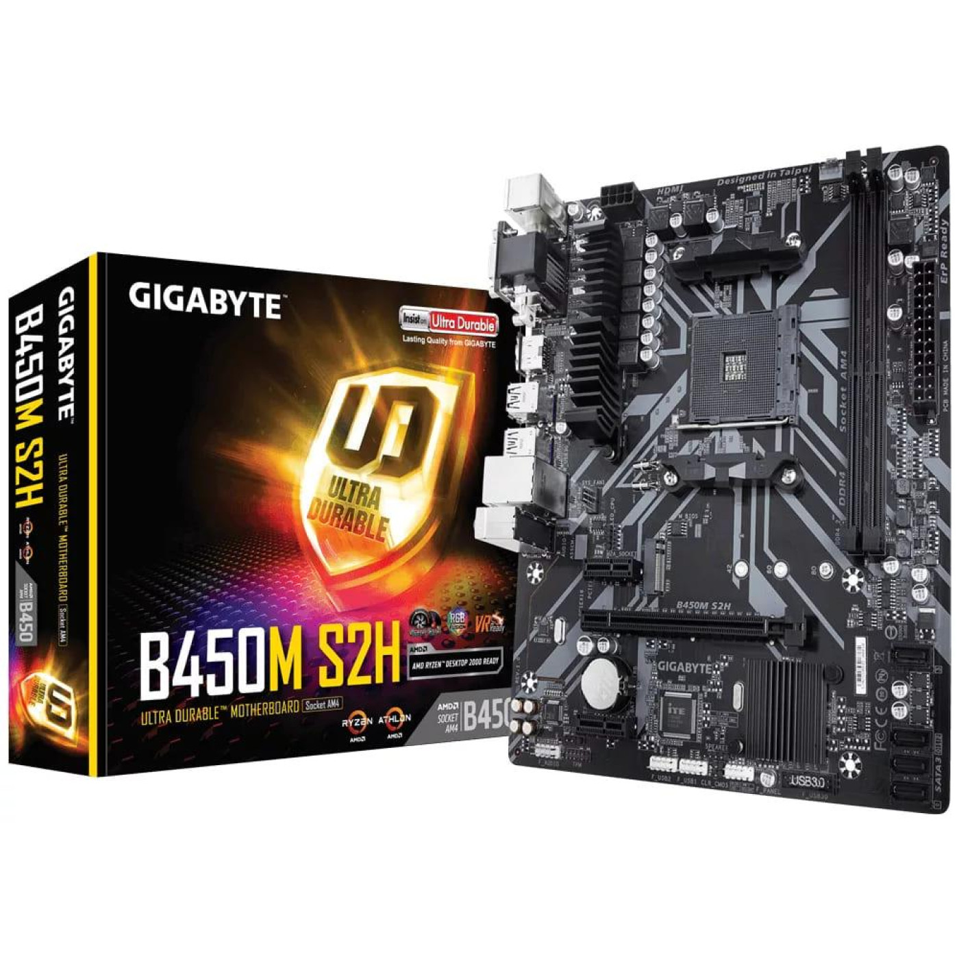 Материнская плата Gigabyte B450M S2H (B450M S2H) (Socket AM4, AMD B450, Micro-ATX) Б/у