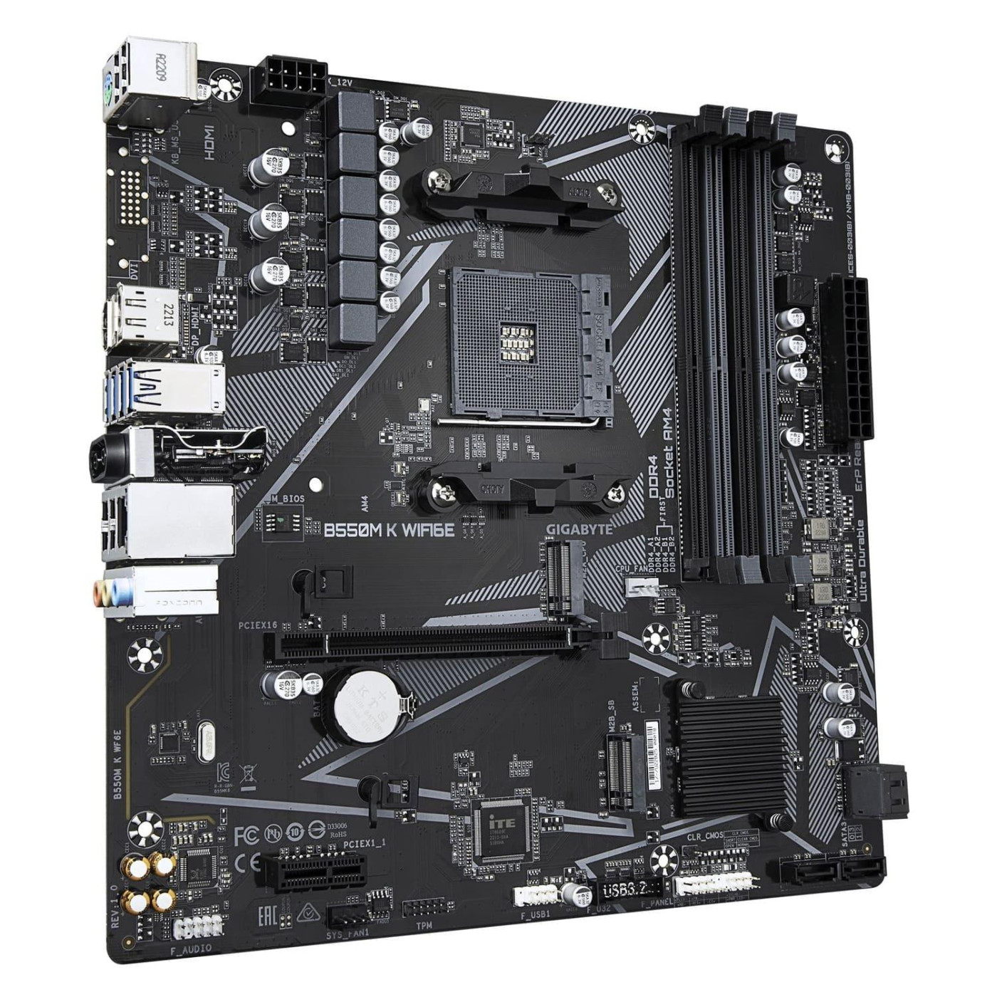 Материнська плата GIGABYTE B550M K WIFI6E (B550M K WIFI6E) (Socket AM4, AMD B550, Micro-ATX)