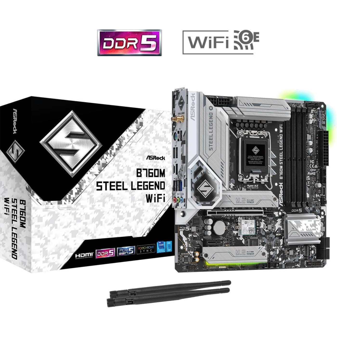 Материнская плата AsRock B760M Steel Legend WiFi (B760M STEEL LEGEND WIFI) (Socket 1700, Intel B760, Micro-ATX)