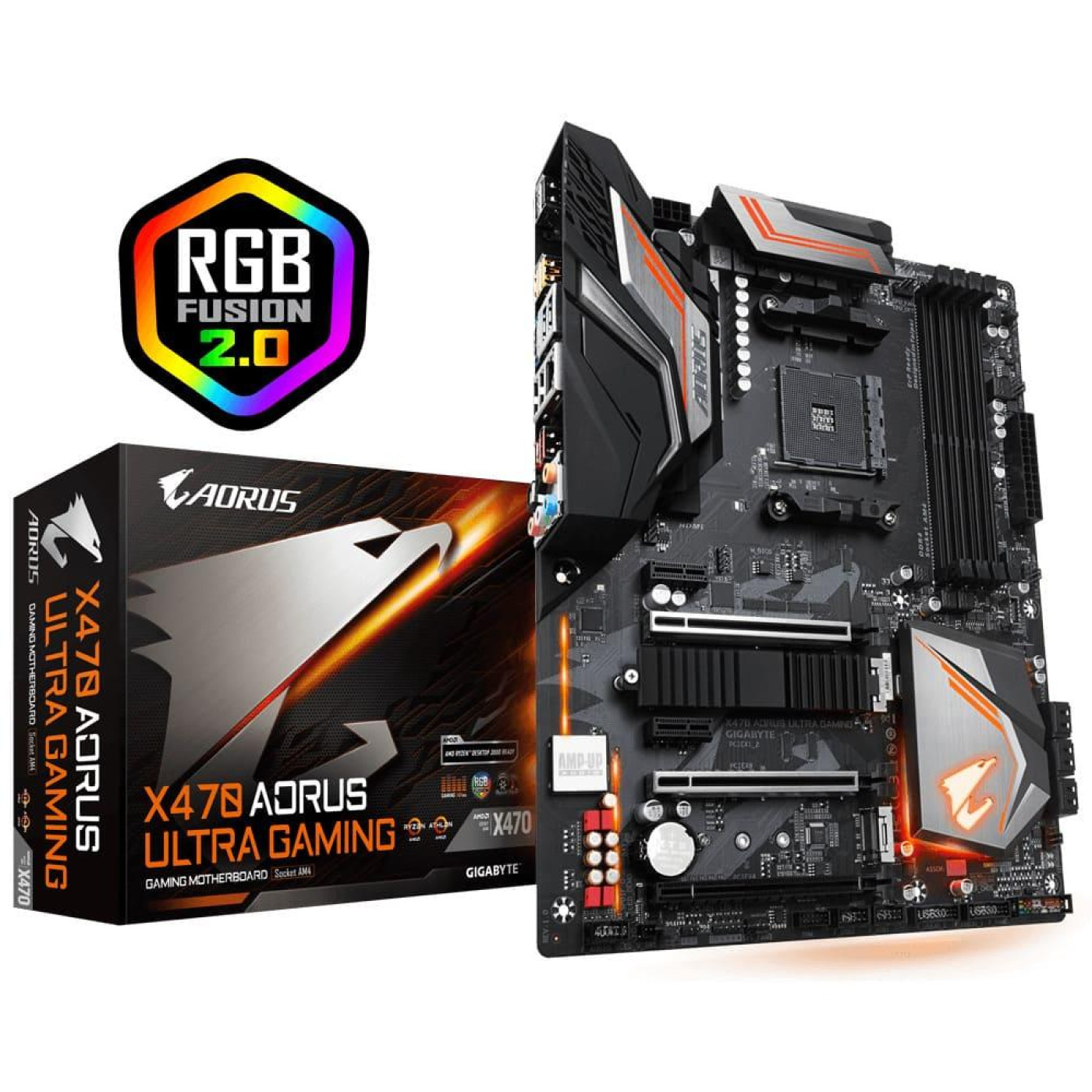 Материнская плата Gigabyte AORUS X470 Ultra Gaming (X470 Ultra Gaming) (Socket AM4, AMD X470, ATX) Б/у