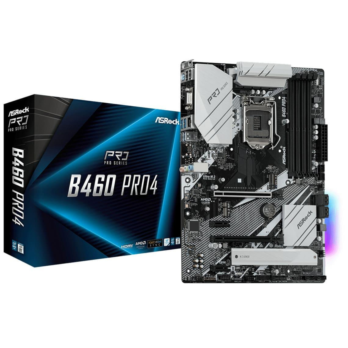 Материнська плата AsRock B460 Pro4 (B460 Pro4) (Socket 1200, Intel B460, ATX) Б/в