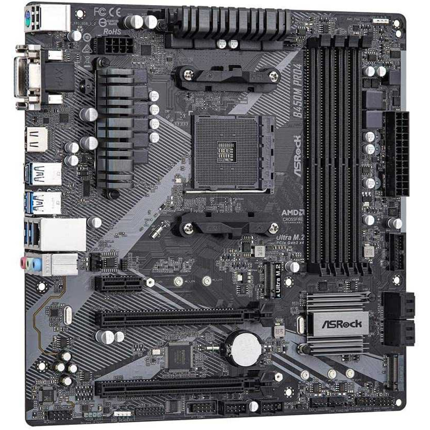 Материнская плата AsRock B450M Pro4 R2.0 (B450M Pro4 R2.0) (Socket AM4, AMD B450, Micro-ATX) FR
