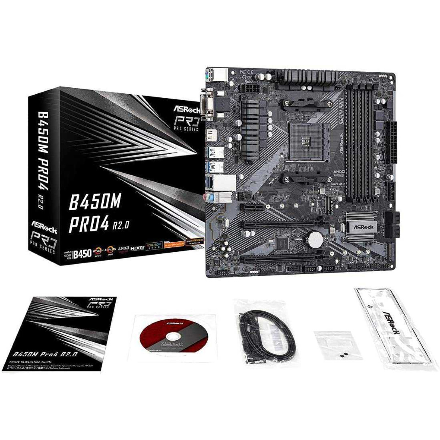 Материнская плата AsRock B450M Pro4 R2.0 (B450M Pro4 R2.0) (Socket AM4, AMD B450, Micro-ATX) FR