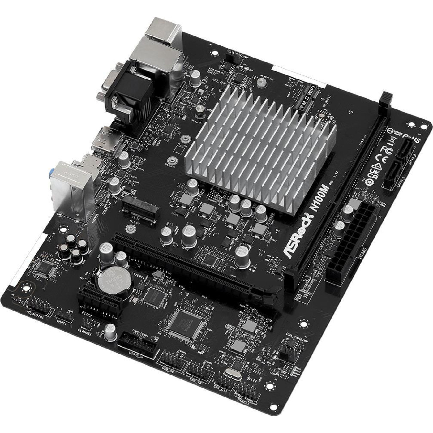 Материнська плата ASRock N100M (N100M) (Integrated CPU, SoC, Micro-ATX)