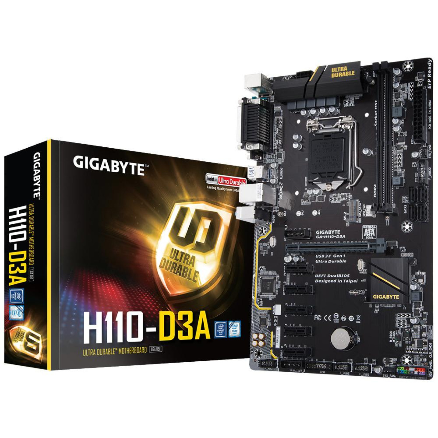 Материнская плата Gigabyte H110-D3A (H110-D3A) (Socket 1151, Intel H110, ATX) Б/у,U1