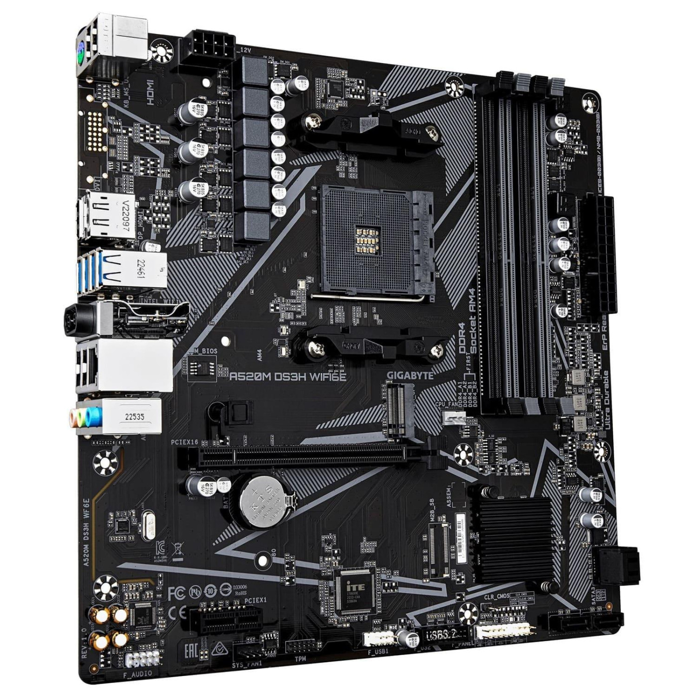 Материнська плата GIGABYTE A520M DS3H WIFI6E (A520M DS3H WIFI6E) (Socket AM4, AMD A520, Micro-ATX)