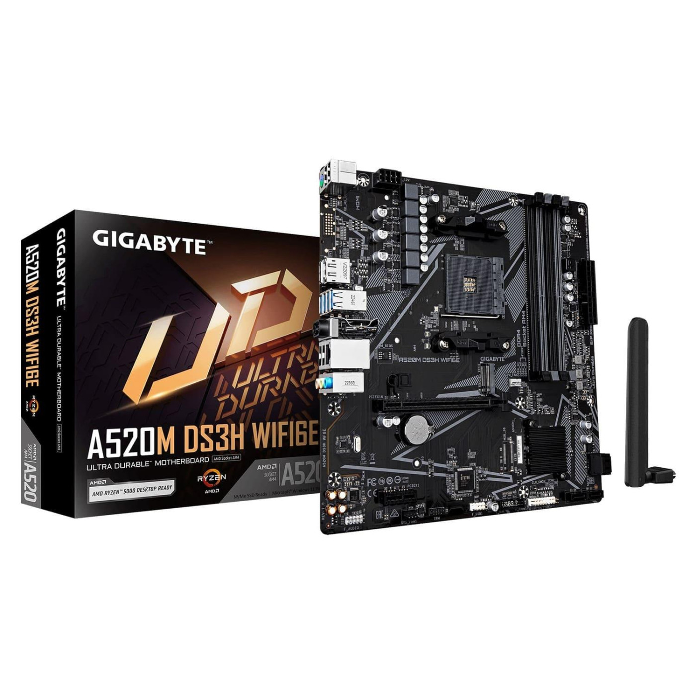 Материнська плата GIGABYTE A520M DS3H WIFI6E (A520M DS3H WIFI6E) (Socket AM4, AMD A520, Micro-ATX)