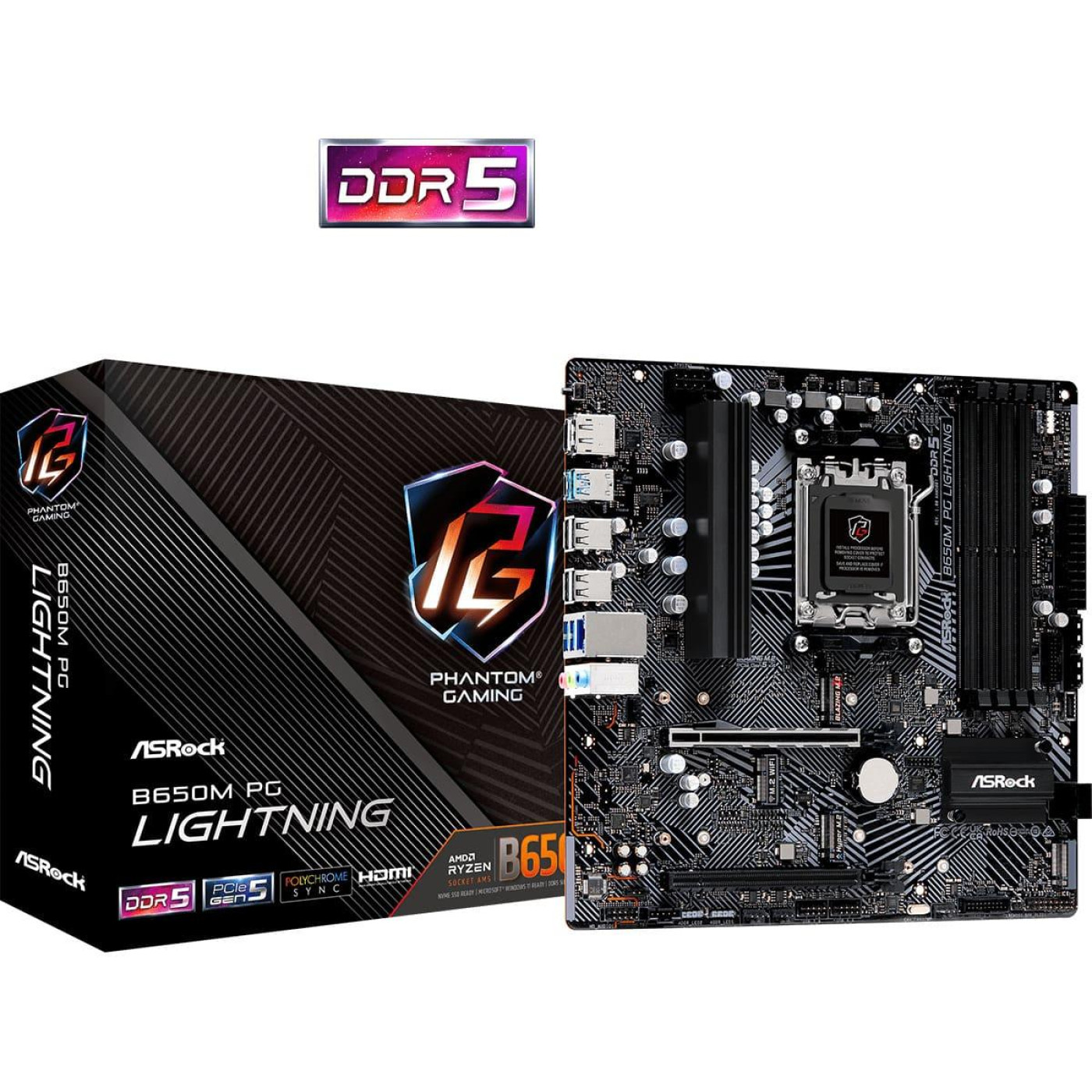 Материнская плата AsRock B650M PG LIGHTNING (B650M PG LIGHTNING) (Socket AM5, AMD B650, Micro-ATX)