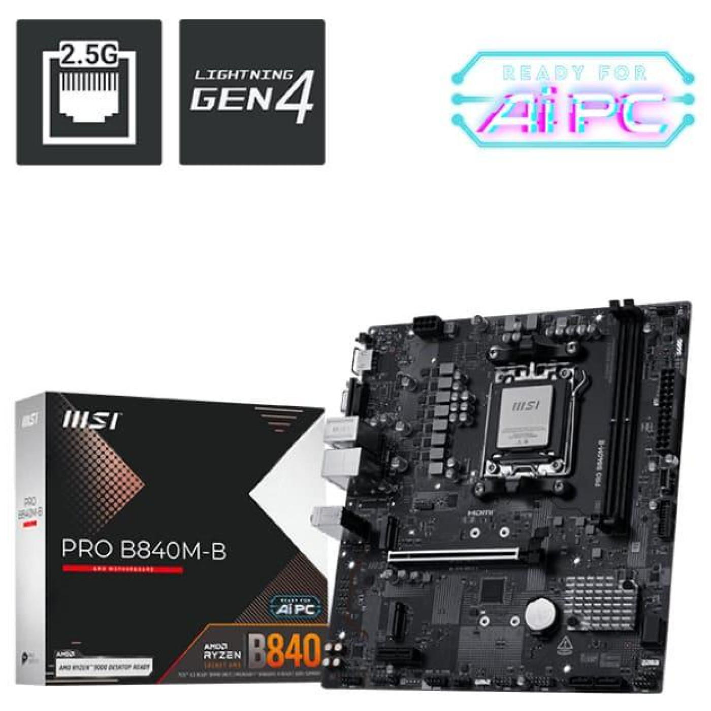 Материнська плата MSI PRO B840M-B (PRO B840M-B) (Socket AM5, AMD B840, Micro-ATX)
