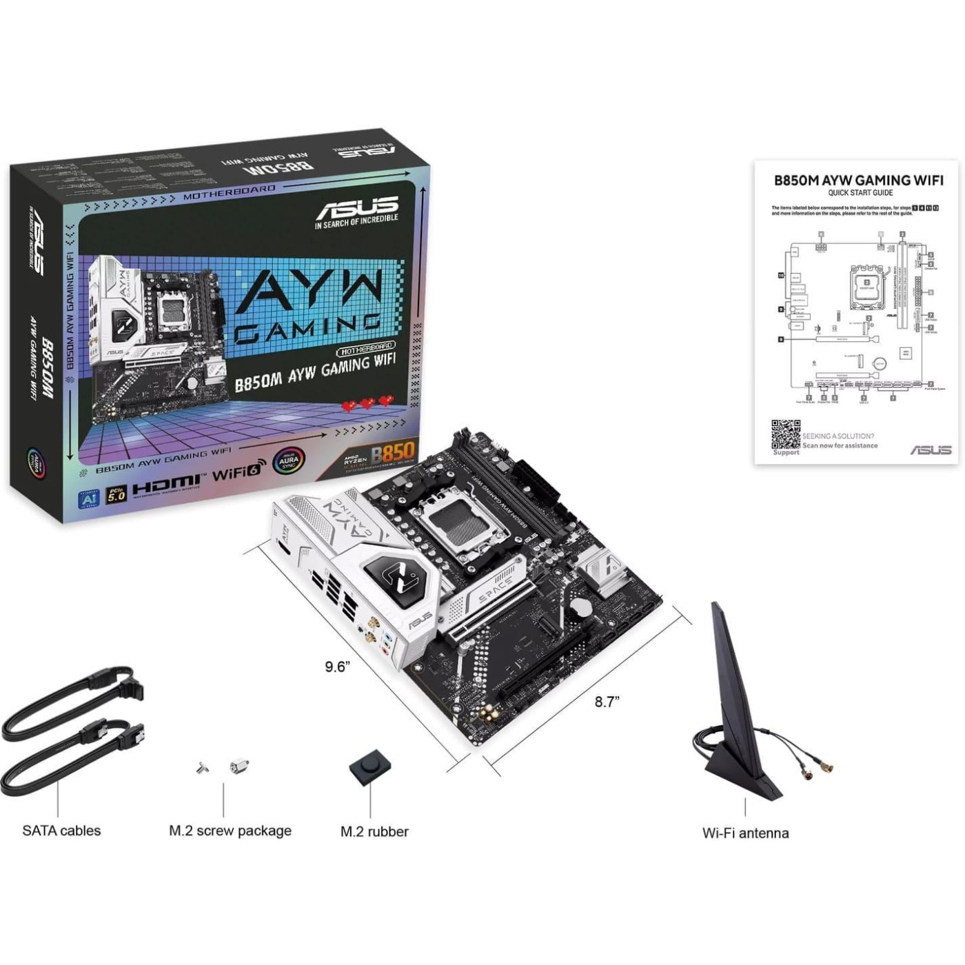 Материнская плата ASUS B850M AYW GAMING WIFI (B850M AYW GAMING WIFI) (Socket AM5, AMD B850, Micro-ATX)