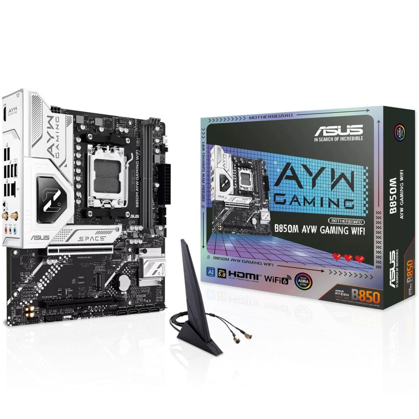 Материнская плата ASUS B850M AYW GAMING WIFI (B850M AYW GAMING WIFI) (Socket AM5, AMD B850, Micro-ATX)